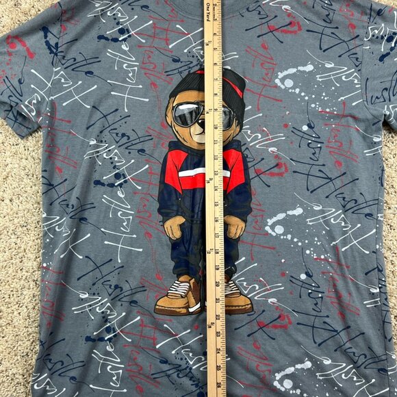 Launder by Bailey Apparel Gray Teddy Bear Shirt Paint Splatter Cool T Shirt Crew - Picture 5 of 7